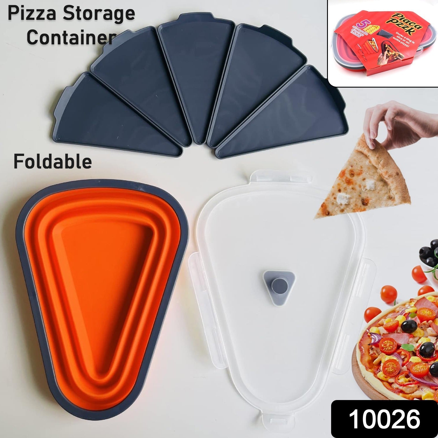 10026 Reusable Pizza Storage Containers with 5 Microwavable Serving Trays, Silicone Container Expandable & Adjustable for Packing Pizza at home / outdoor 10026 Reusable Pizza Storage Containers with 5 Microwavable Serving Trays, Silicone Container Expandable & Adjustable for Packing Pizza at home / outdoor